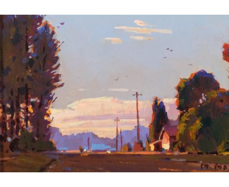 Min Ma (Chinese, born 1955), summer evening light, acrylic on board, 11cm x 17cm, provenance: White Rock Gallery British Colu