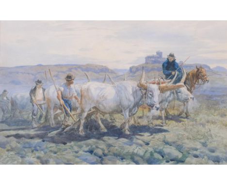 Henry Enrico Coleman (1846 - 1911), farm workers near Rome, watercolour, 35cm x 52cm, framedVery slight even paper discoloura