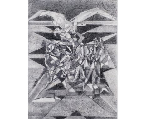Jacques Villon, cubist image, proof lithograph on handmade paper, signed in ink, image 40cm x 30cm, framedGood condition