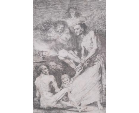 Goya, Sopla, etching/aquatint, plate 69, image 17.5cm x 12cm, framedTear on the top edge and in bottom left-hand corner, foxi