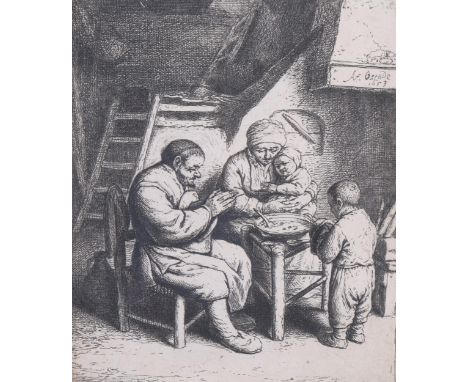 Adriaen van Ostade (1610 - 1685), the Blessing, etching, 15cm x 12.5cm, framedSheet is trimmed to within a few millimetres of