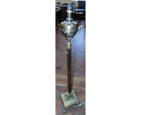Victorian brass floor standing telescopic oil lamp (converted to electric) Condition reports are not available for the Interi
