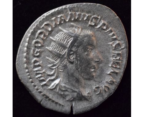 Gordian III (238-244AD), Antoninianus, Obverse D, Crowned and draped bust r. IMP GORDIANVS PIUS FEL AVG, R. "Providentia" hol