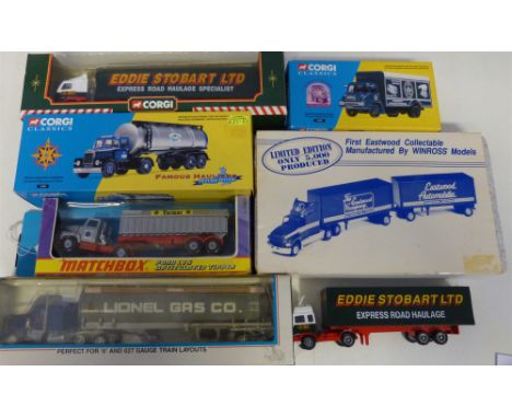 Corgi Classics Fox's Glacier Mints box van (30308), Scammell Highwayman tanker (16304), Corgi Volvo Curtainside trailer (5950