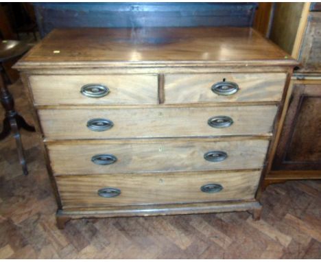 19th century mahogany chest of two short and three long drawers on bracket feet, 104cm wide. Condition reports are not availa
