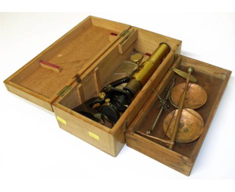 Brass students microscope in case and small set diamond scale Condition reports are not available for the Interiors Sale.