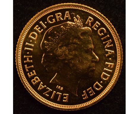 Queen Elizabeth II, Sovereign, 2015, Crowned head r. R. St. George and dragon, gold, weight 8g, uncirculated.