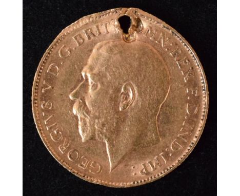King George V, Half-Sovereign, 1911, Bare head l. R. St. George and dragon, London Mint, gold, weight 3.9g, holed, S.4009, F.