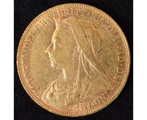 Queen Victoria, Sovereign, 1901, Old veiled bust l. R. St. George and dragon, London mint, edge milled, gold, weight 7.9g, VF