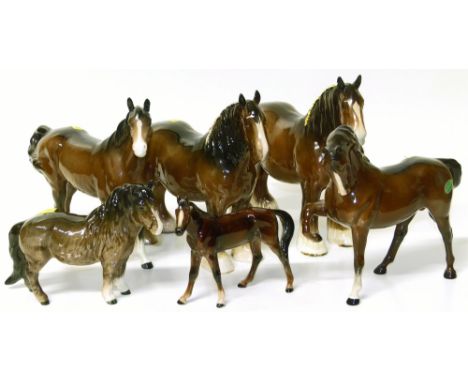 Five Beswick horse models including two shires, also one other model Condition reports are not available for the Interiors Sa