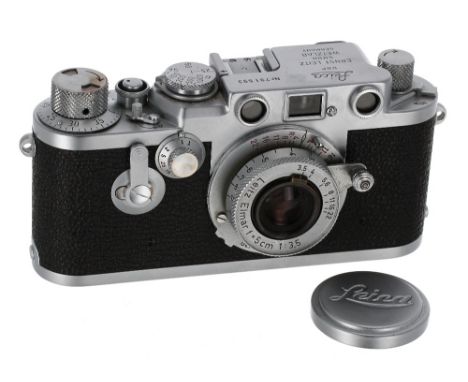 Leica IIf (red dial) - DBP Ernst Leitz GMBH Wetzlar camera, Nr. 791 593, 1955, with Leitz Elmar f=5cm 1:3.5 lens and lens cap