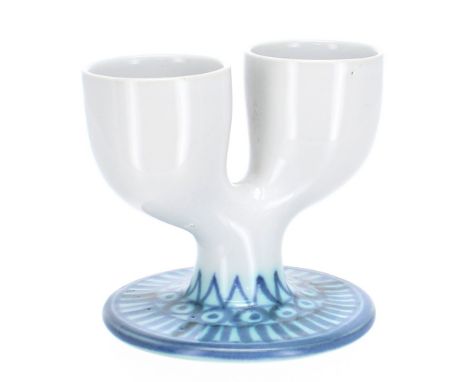 Troika Pottery double egg cup, a 1963 Denis Bishop design, commissioned by Heals in 1965, bearing factory ink stamp to base, 