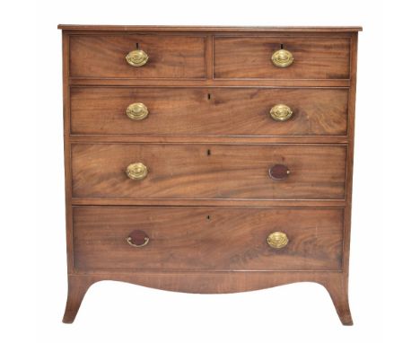 19th century mahogany chest of drawers, the rectangular top over two short and three graduated long drawers over a shaped apr