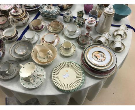 A quantity of 18th century and later ceramic cups and saucer duos, coffee set, plates etc