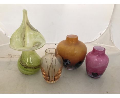 Four Caithness hand-blown vases