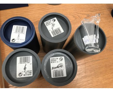 Five boxed Swarovski musical instruments to inc harp, clarinet, mandolin etc