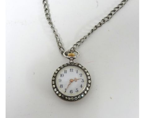 A small ladies fob watch with Marcasite and chain.