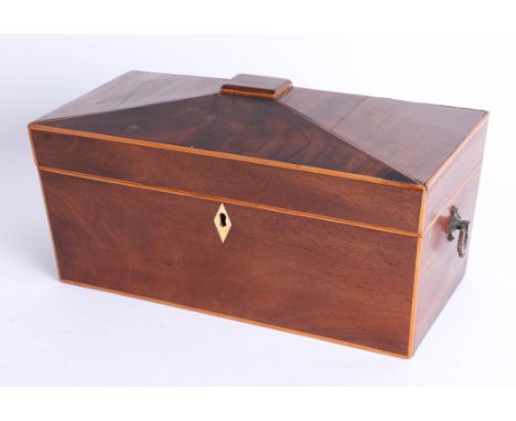 A 19th century mahogany tea caddy, width 30cm.