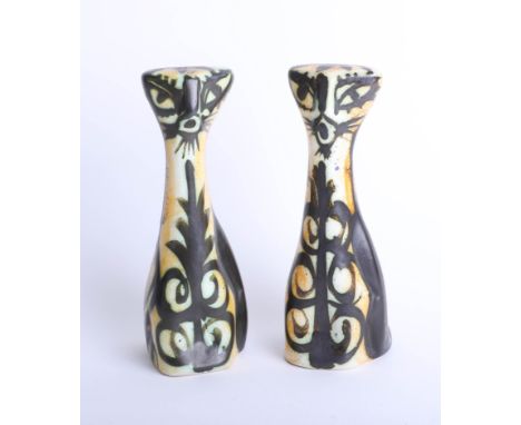 Two Celtic pottery, Newlyn cat figures, height 19cm (2)