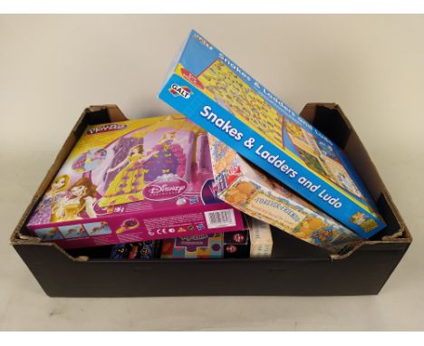 A boxed 'Mr First Scalextric' plus 'Air Slammers', swing ball and a box of vintage games