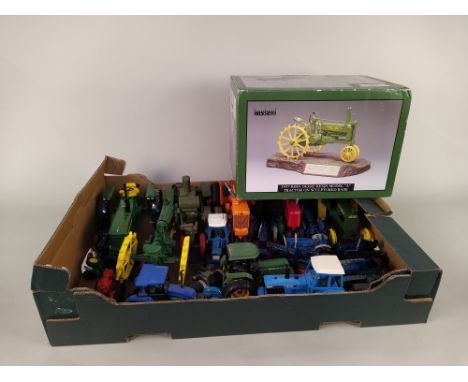 Mixed vintage tin plate tractors including ERTL plus a 'SpecCast' 1937 John Deere 1:16th scale tractor with separate box