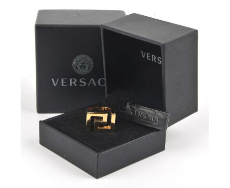 VERSACE vintage Greca men's brass plated statement ring boxed with card, size SCondition Report:  Good condition