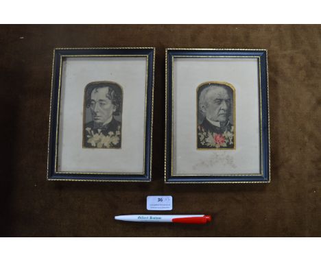 Two Victorian Stevengraph Framed Silk Portraits - Gladstone, and The Earl of Beaconsfield 