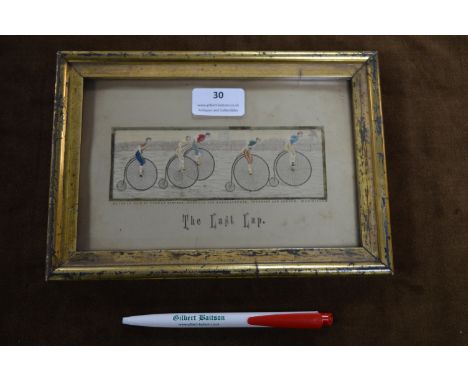 Victorian Stevengraph Framed Silk Picture - The Last Lap, Ordinary Bicycle Race 