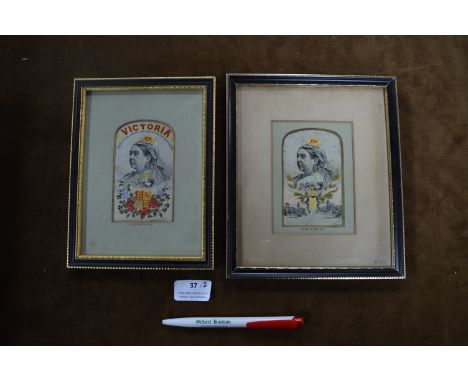 Two Victorian Stevengraph Framed Silk Portraits of Queen Victorian 