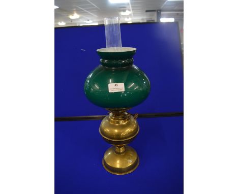 Duplex Brass Oil Lamp with Green Shade 