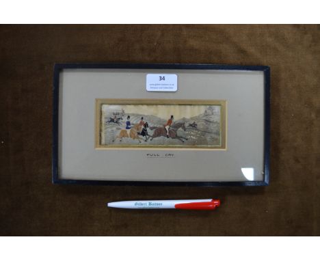 Victorian Stevengraph Framed Silk Picture - Full Cry Hunting Scene 