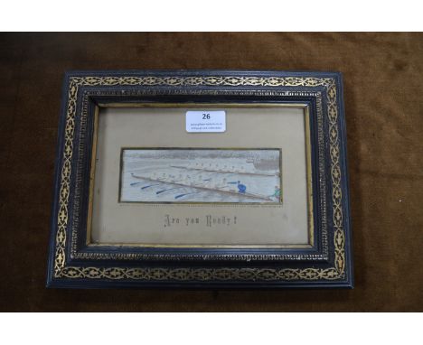 Victorian Stevengraph Framed Silk Picture - Are Your Ready, Boat Race 