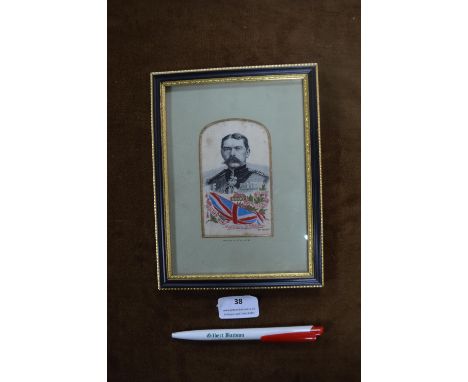 Victorian Stevengraph Framed Silk Portrait of Lord Kitchener 