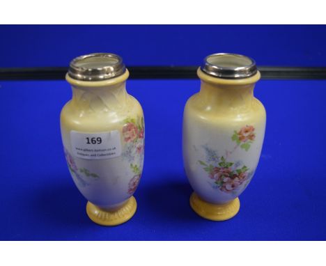 Two Ceramic Floral Pots with Hallmarked Silver Rims 