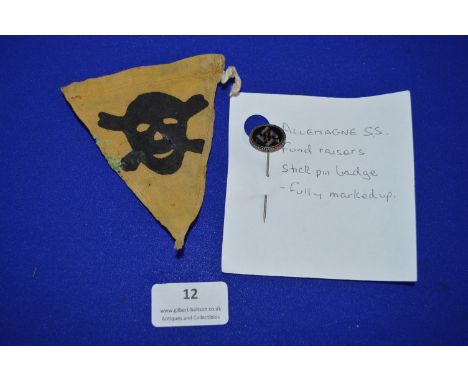 Original Allemagne SS Fundraiser Stick Badge (fully marked), and a Ninefold Flag 