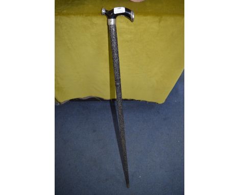 Silver Mounted Ebonised Walking Stick 