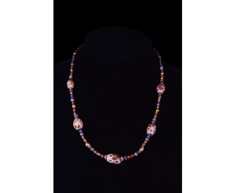 Ca. 100-500 AD.A beautiful necklace composed of assorted carnelian, stone, and gold beads from the Pyu Dynasty. Restrung on a