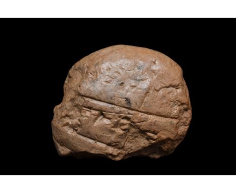 Ca. 2000 BC.A clay cuneiform tablet in a light brown fabric with a written script on both sides. Cuneiform (from cuneus, Lati