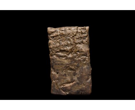 Ca. 2000 BC.A clay cuneiform tablet in a light brown fabric with a written script on both sides. Cuneiform (from cuneus, Lati