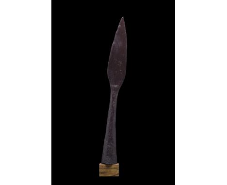 Ca. 100-300 AD.A nicely preserved diamond-shaped iron socketed spearhead with a sharp point and a lateral hole at the base fo