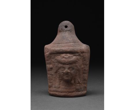 Ca. 100-300 AD.A rare Roman lantern made of terracotta with a pointed top with a suspension hole. The flattened body features