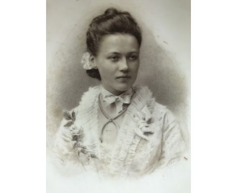 Late Victorian Photograph on Opaque Glass Panel of a young lady (unframed approx 30cm x 25cm)