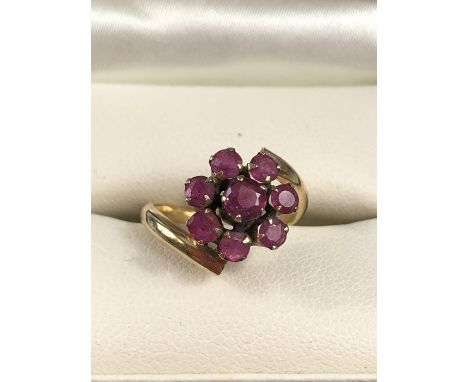 Gold (hallmark rubbed) Ruby Crossover ring size 'G' 