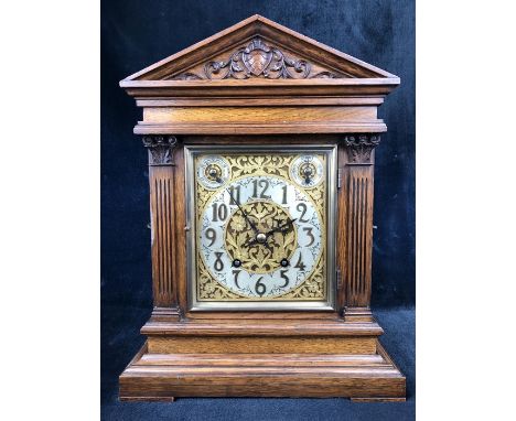 A Winterhalder &amp; Hofmeier striking eight day mantel clock with silvered silent / chime, slow / fast secondary dials. The 