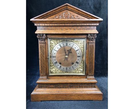 A GERMAN DARK STAINED BEECHWOOD BRACKET CLOCK, WINTERHALDER &amp; HOFMEIER, BLACK FOREST, CIRCA 1900
the architectural case w
