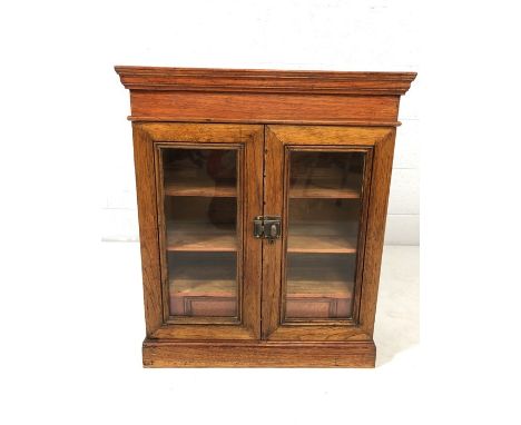 Small glazed door three shelf display cabinet with inner drawer (H70cm x W60cm x D26cm)