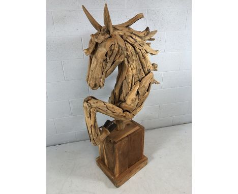 Large Architectural Hardwood Garden statue of a horses head on a square base Plynth Approx 153cm tall