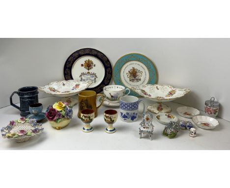 Coalport Cake Stands, Egg Cups, Spode Geranium Mug and Other China 