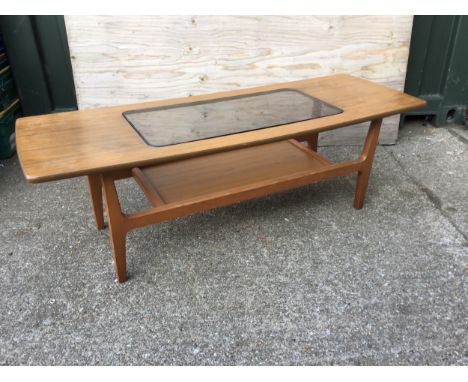 Retro Glass Topped Coffee Table with Shelf Under - 136cm W x 49cm D 