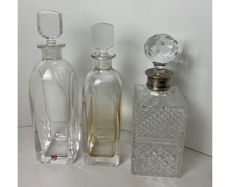 Silver Collared Decanter, Rolls Royce Decanter and Orrefors Swedish Decanter 